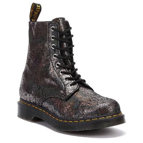 dr martens leather dr martens  pascal crackle womens gunmetal grey boots  gray lyst