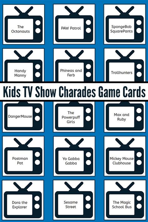 kids tv show charades cards  printable charades game cards