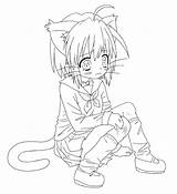 Coloring Girl Pages Kitty Cat Anime Cute Line Chibi Deviantart sketch template