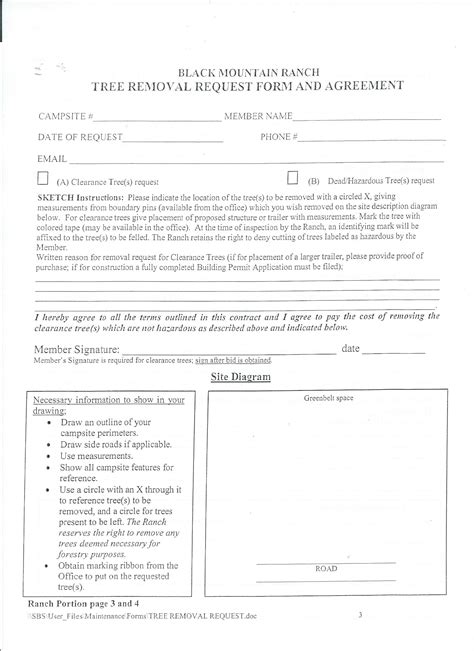 tree removal request form  agreement  black mountain ranch campground