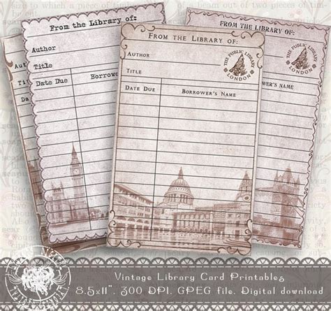 printable journal vintage library card aged paper digital