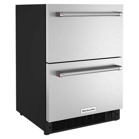 kitchenaid kudfksb  stainless steel undercounter double drawer refrigeratorfreezer