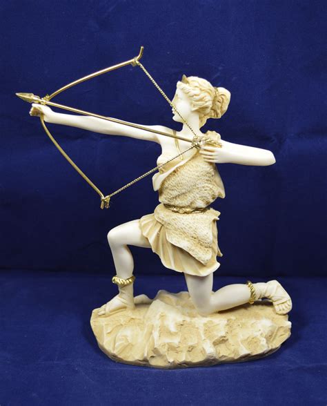 artemis diana sculpture  bow ancient greek goddess  hunt aged patina art sculptures