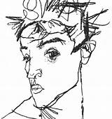 Schiele Egon Drawing Portrait Line Self Artist Drawings Autoportrait Scheile sketch template