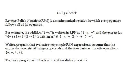 solved   stack reverse polish notation rpn   cheggcom