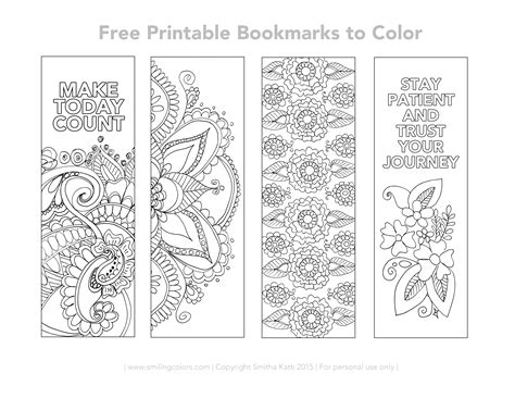 printable bookmarks  color  intricate designs smiling colors