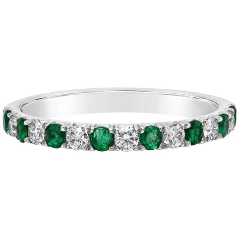 Roman Malakov Alternating Emerald And Diamond Half Way Wedding Band