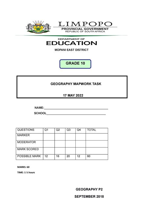 geography grade  mapwork task    mopani east district