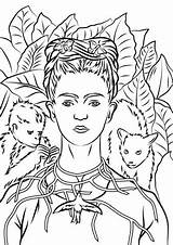 Frida Kahlo Coloring Pages Printable Portrait Self Necklace Thorns Para Obras Drawing Colorir Pinturas Info Book Supercoloring Painting Colorear Print sketch template