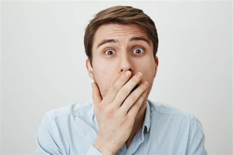 Free Photo Shocked Speechless Guy Cover Mouth Gasping Astonished