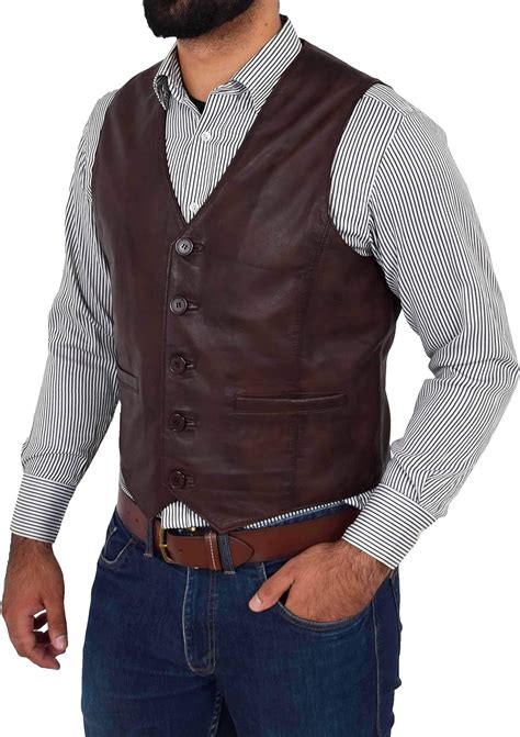 mens full soft leather waistcoat brown gilet traditional smart vest king amazoncouk clothing