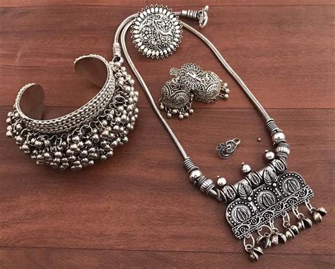 antique german silver jewellery combo set   silver necklace designs silver jewelry fashion