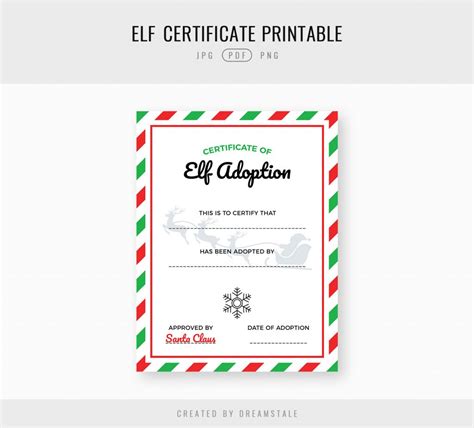 elf adoption certificate printable dreamstale