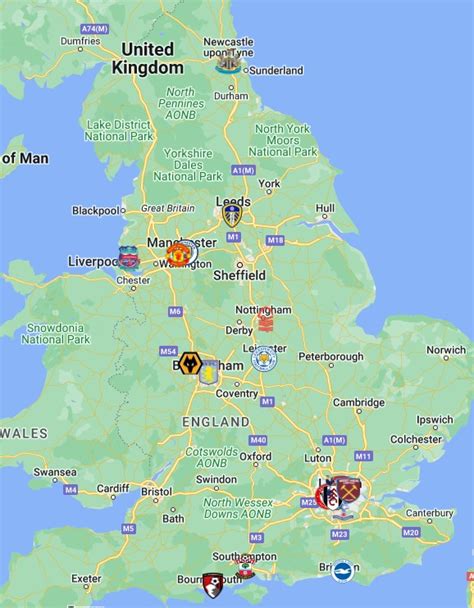 premier league teams map  logos premier league teams location