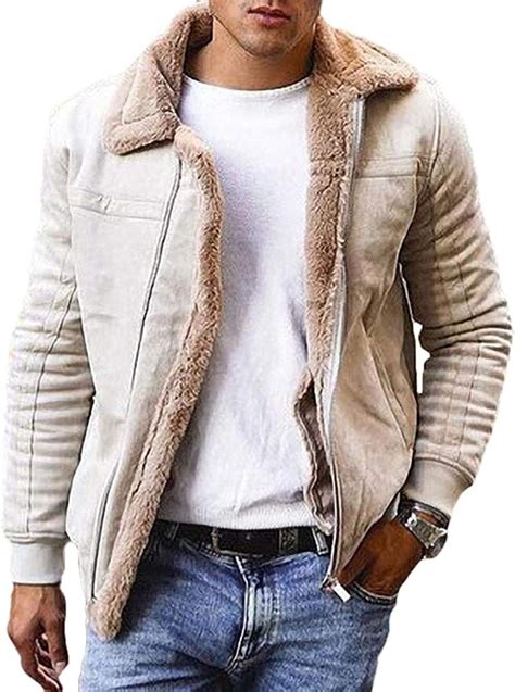 mens winter faux leather sherpa lined warm long jacket thicken coat amazoncouk