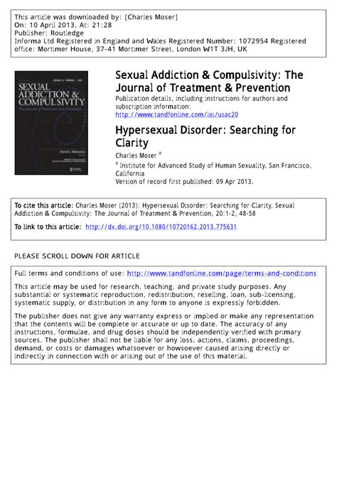 pdf hypersexual disorder searching for clarity