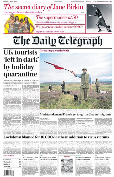 Daily Telegraph Front Page 8th Of August 2020 Tomorrow S