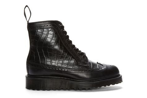 dr martens black croc embossed leather marcus brogue boots hypebeast