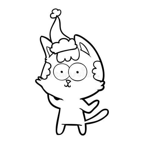 happy hand drawn  drawing   cat wearing santa hat stock vector