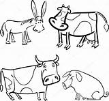 Farm Animals Coloring Set Illustration Stock Depositphotos Vector Drawings Four Cartoon Book Izakowski sketch template