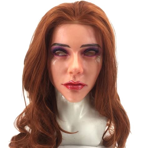 realistic silicone sexy beauty mask with brown wig for crossdresser