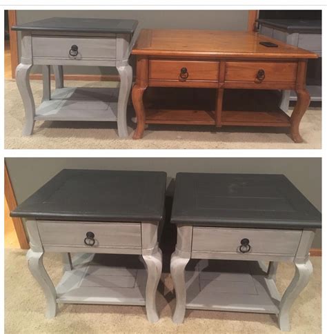 refinished  tables  gray chalk paint   bottom charcoal