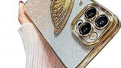 Ownest Compatible for iPhone 14 Pro Max Case with Luxury Glitter Cute Butterfly Plating Design Aesthetic Women Teen Girls Phone Cases Camera Protection Shockproof Cover-Gold