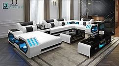 Omont Modern Leather Sectional with Console | Futuristic Furniture | Jubilee Furniture