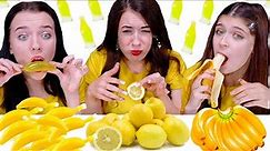 ASMR Eating Only One Color Food for 24 hours Challenge! Yellow Food By LiLiBu
