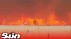Farmer dramatically escapes wildfire in Spain as many remained trapped