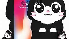 Cabottser Soft Silicone Cute Cartoon Cat Phone Case for iPhone Xs MAX Lanyard Ring, Girls Women Teens 3D Funny Kawaii Animal Black Kitten Durable Phone Cover Case for XS MAX