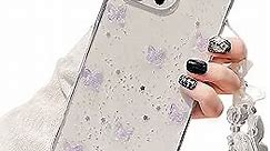 MINSCOSE Compatible with iPhone 14 Pro Max Case,3D Butterfly Clear with Design Aesthetic Glitter Pretty Crystal Cute Phone Cases with Sparkly Bracelet, Soft TPU Protective Cover for Women Girls