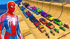 hombre araña en moto | spiderman and superheros mega ramp challenge | GTA 5 MODS