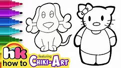 Cute Drawings for Kids | How to Draw a Dog | How To Draw Hello Kitty | Chiki Art HooplaKidz How To