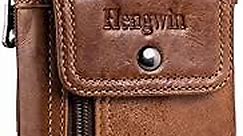 Hengwin Phone Holster Case with Belt Clip, Genuine Leather Belt Pouch Belt Case Cell Phone Holder Fit for iPhone 15 Plus 14 Pro Max 11 Pro Max Xs Max 7 Plus 8 Plus (Fit Cellphone with Case On) (Brown)