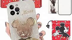 Cartoon Case for iPhone 14 Pro 6.1" with HD Screen Protector, Cute Mickey Mouse with Quicksand Cell Phone Holder Strap Soft TPU Shockproof Protective Cover for Girls Women with Phone Storage Bag