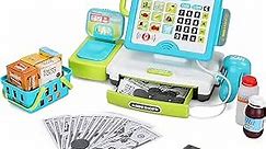 FS Pretend Play Calculator Cash Register Toy as Preschool Gift for Kids, Classic Count Toy with Sound, Microphone, Scanner, Pretend Credit Card, Play Food for Boys & Girls,45 Pieces, Ages 3 4 5 6 7
