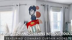 4 WAYS TO HANG CURTAINS WITHOUT TOOLS,NAILS, OR HOLES| ( RENTER FRIENDLY)| FT. COMMAND CURTAIN HOOKS