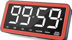 VOCOO Digital Kitchen Timer with 7.8” LED Display, Magnetic, 3 Brightness, 4 Alarms and 3 Volume Levels, Battery Powered Countdown Count Up Timer for Cooking, Classroom, Home Gym (Black Red)