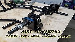 HOW TO INSTALL A GO KART REAR AXLE * REPAIR - REPLACE BEARING HUBS, BRAKES, SPROCKET GO KART BUILD
