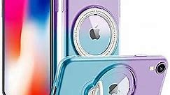 XIQI for iPhone XR Case with 360° Rotatable Ring Stand Two-Color Clear Gradient Phone Case Compatible with MagSafe, Shockproof Protective Cover for Women Girls, Gradient Purple-Blue