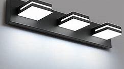 LED Modern Bathroom Vanity Light Fixtures (3-Light, 24-Inch), Matte Black Modern Acrylic Bathroom Wall Lighting Fixtures Over Mirror (Cool White 6000K)