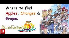 Where to find Apples, Oranges and Grapes in rune factory 5