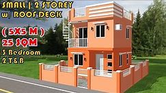 25 SQM | SMALL 2 STOREY HOUSE DESIGN with ROOF DECK | 3 BEDROOM | 2 T&B
