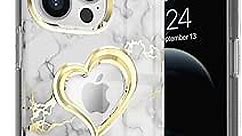 VENA vLove Marble Case Designed for Apple iPhone 13 Pro (6.1"-inch) (Compatible with Magsafe) Heart Shape Design Dual Layer Slim Hybrid Clear Bumper Case Cover - White/Gold Accent