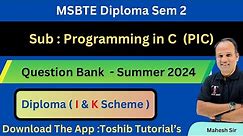 MSBTE | Programming in C Question Bank | PIC | Toshib Tutorials