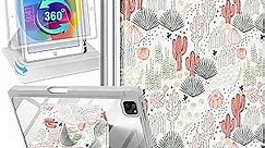 Uppuppy for iPad Pro 12.9 Case Folio Cover with Pencil Holder Women Cute Girls Girly Kids Teens Pretty Plants Cactus Aesthetic Rotating Stand for Apple iPad Pro 12.9 Inch Cases 2022/2021/2020/2018