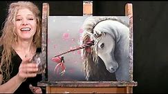 Learn How to Paint "UNICORN AND FAIRY" with Acrylic - Paint and Sip at Home - Step by Step Tutorial