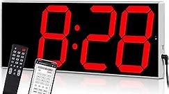 LED Oversize Wall Clock with 6" Single Digit, Countdown, Countup, DST Multifunction WiFi Smart Digital Wall Clock (Red)