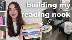 building a reading nook + cozy reading corner DIY makeover & setting up my bookshelf! 📚